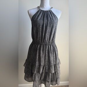Michael Kors Black and White Halter Tiered Mini Dress